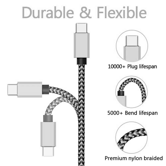 USB Type-C кабель 2.4 A швидке заряджання, нейлоновий для Android 1 метр | Зображення 2