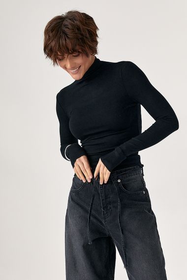 Базовий тонкий гольф з горловиною-стійкою - чорний цвет, S (є розміри)