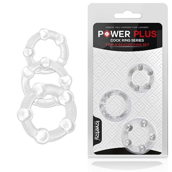 Ерекційні кільця - Power Plus Triple Beaded Ring Set Clear sexstyle