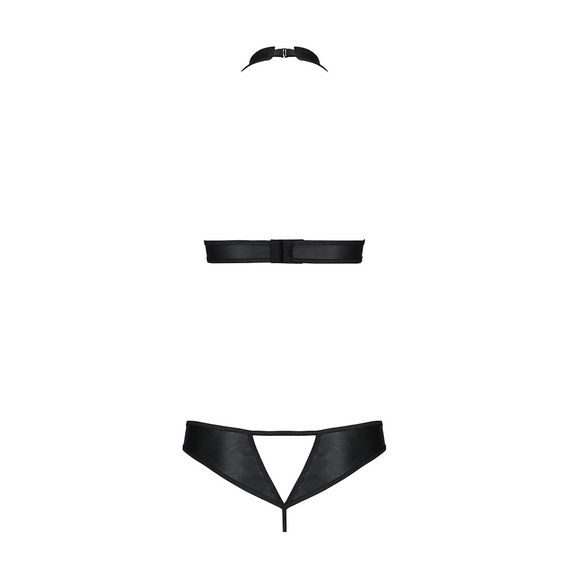 Комплект відкритий топ та трусики з екошкіри з люверсами Passion MALWIA SET with Open Bra L/XL black | Зображення 3