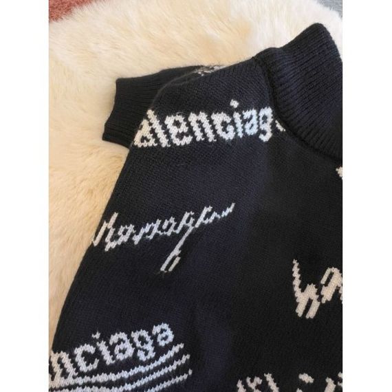 Брендовый свитер для собак Balenciaga New Collection 23/24 двухслойная вязка, с надписями по cпинке, черный | Зображення 2