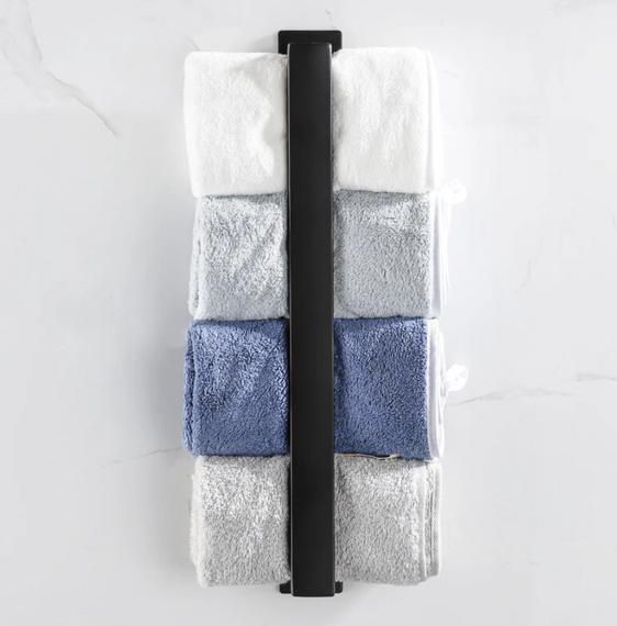 Тримач для рушників чорний із неіржавкої сталі без дриля, настінна полиця для рушників, душова кабіна, | Зображення 4