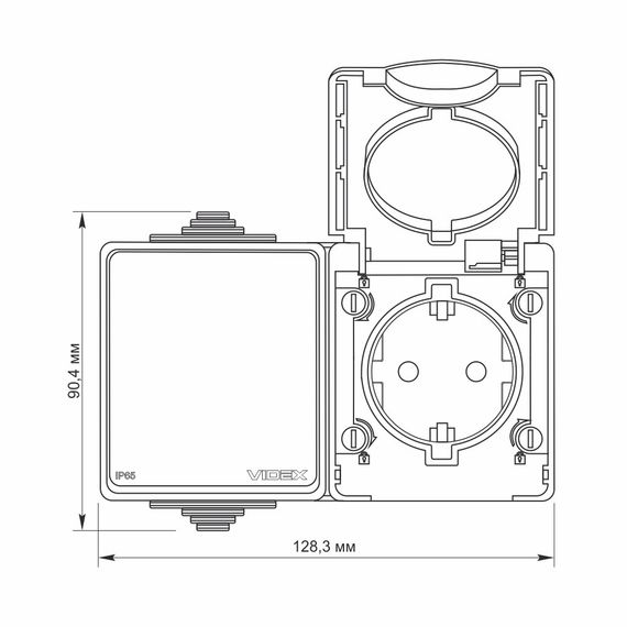 Защищенная наружная розетка с заземлением и выключатель VIDEX BINERA IP65 VF-BNW3-G серый | Зображення 3