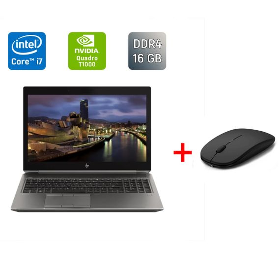 Мобільна робоча станція HP zBook 15 G6 / 15.6" (1920x1080) IPS / Intel Core i7-9850H (6 (12) ядер по 2.6 - 4.6 GHz) / 16 GB DDR4 / 240 GB SSD / nVidia Quadro T1000, 4 GB GDDR5, 128-bit / WebCam / Fingerprint б/в + Подарунок Бездротова миша / USB