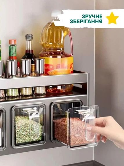 Подвесной кухонный органайзер для специй 26X-79 настенный • Полка для специй и приправ 26X-79 с 4 емкостями для кухни | Зображення 2