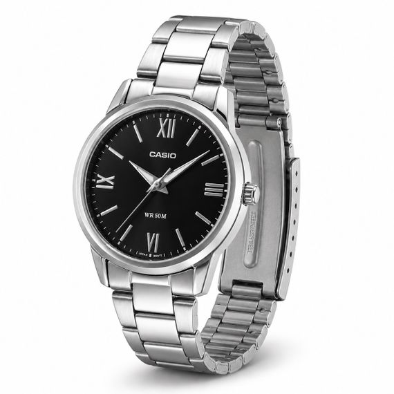 Жіночий годинник Casio LTP-1303DD-1A з чорним циферблатом та сталевим браслетом