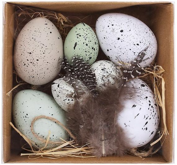 Декоративний набір "Великодні Яйця", 8 яєць-підвісок з пером