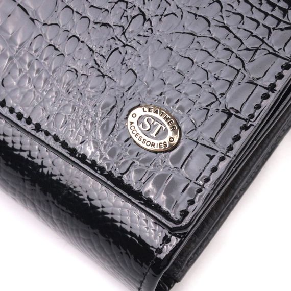 Лаковый женский кошелек с визитницей ST Leather 19403 Черный | Зображення 5