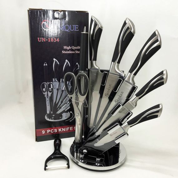 Набір ножів UNIQUE UN-1834 з 9 предметів, що обертається, Ножі кухонні з нержавіючої сталі | Зображення 3