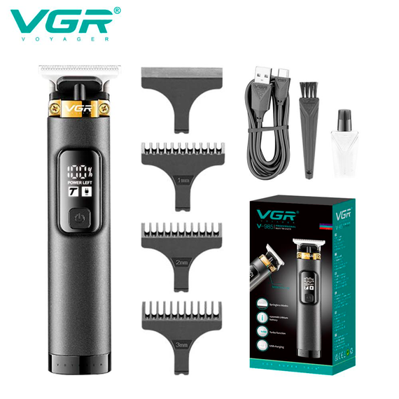 Триммер аккумуляторный VGR V-985, 4 насадки, LED дисплей