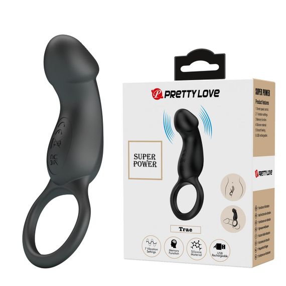 Эрекционное кольцо Pretty Love Trae с вибростимулятором, черный, 11.2 х 2.7 см sexstyle