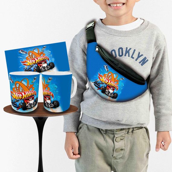 Набір: дитяча сумка-бананка+кружка Хот Вілс «Hot Wheels» 32х15см, бананка для хлопчика через плече на подарунок (01000)
