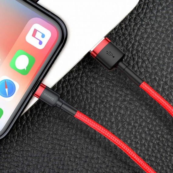 Дата кабель Baseus Cafule Lightning Cable 1.5A (2m) (CALKLF-C) Красный / Черный | Зображення 3