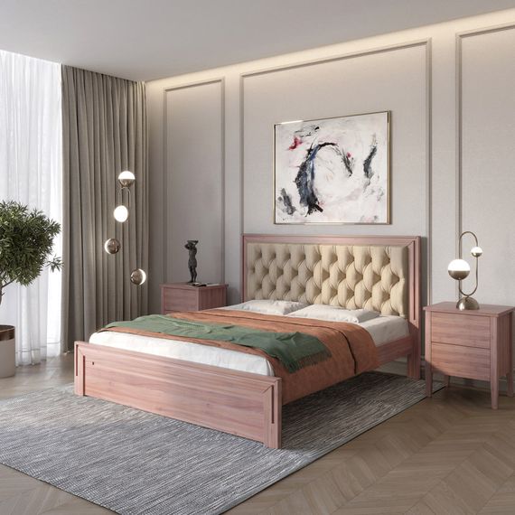 Двоспальне дерев'яне ліжко Mebigrand Торонто Т3 Горіх лісовий/Аляска 23 (бежевий) 140х200 см (MBG-7759)