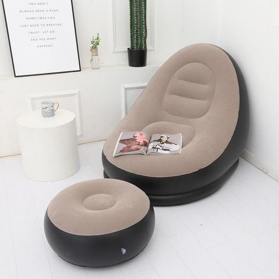 Надувное садовое кресло с пуфиком Air Sofa Comfort zd-33223, велюр, 76*130 см | Зображення 1