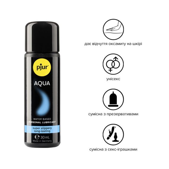 Лубрикант на водній основі pjur Aqua 30 мл, ефект оксамитової шкіри без прилипання | Зображення 1