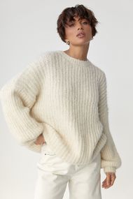 Тепла жіноча кофта з рукавами-ліхтариками - молочний цвет, ONE SIZE (є розміри)