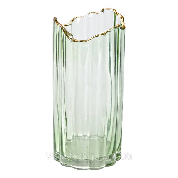 Декоративная ваза из зеленого стекла с золотым ободком 24,5 см HP-1715