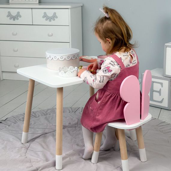 Дитячий прямокутний стіл та стільчик рожевий метелик з білим сидінням. Дитячий  білий столик | Зображення 3