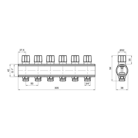 Колектор Icma з регулювальними вентилями 1" 6 виходів No1105 (Blue) | Зображення 1