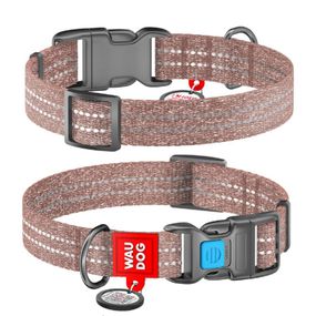 Ошейник для собак из восстановленного хлопка WAUDOG Re-cotton с QR паспортом, светоотражающий, пластиковый