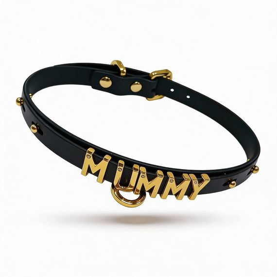 Чокер з написом MOMMY від UPKO з італійської шкіри, чорний з золотою фурнітурою Sex Aura | Зображення 2