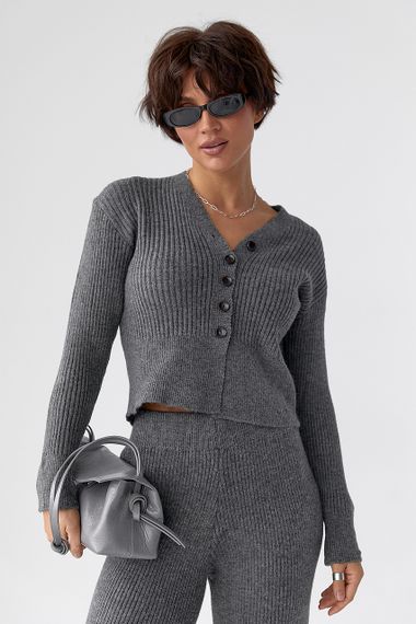 Трикотажний костюм у рубчик із кардиганом і штанами палаццо - сірий цвет, ONE SIZE (є розміри) | Зображення 2