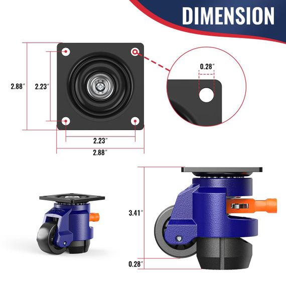Колеса меблеві комплект 4 шт, ніжки для важких тумб, столів до 1000 кг, коліщатка регульовані, ролики для пересування меблів | Зображення 1