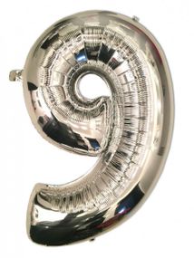 Фольгированная цифра 9 ("32)  серебристая, 80 см
