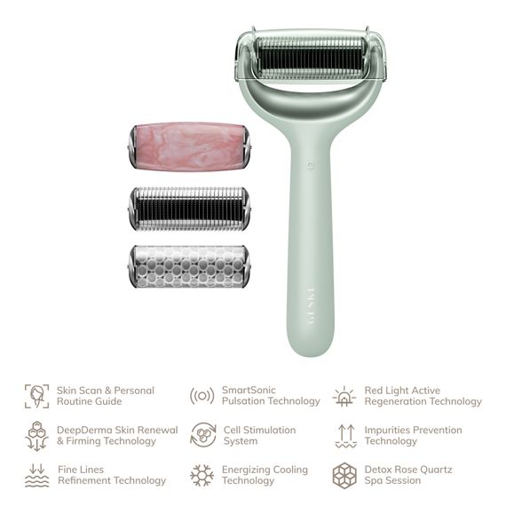 Ролер для голкової мезотерапії обличчя та тіла GESKE MicroNeedle Face&Body Roller 9в1 green | Зображення 1