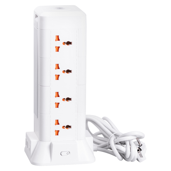 Мережевий фільтр подовжувач 2.8 м з лампою на 12 універсальних розеток з 2 USB, 1 Type-C, бездротова зарядка HP-5-9MF