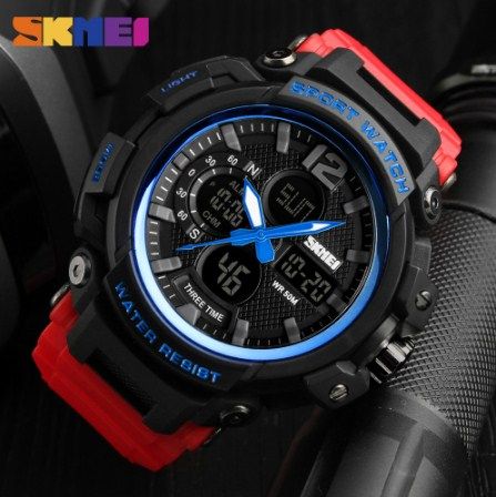 Чоловічий годинник Skmei 1343 Black-Blue-Red Wristband | Зображення 1