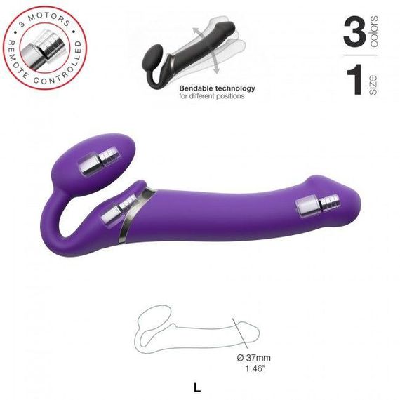 Безремневой страпон с вибрацией Strap-On-Me Vibrating Violet L, диам. 3,7см, пульт ДУ, регулируемый Sex Aura | Зображення 1