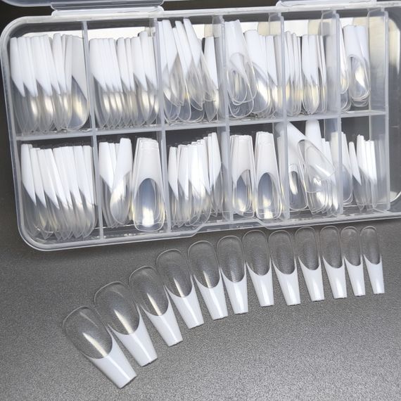 Гелеві тіпси для нарощення френч 120шт (балерина) в боксі