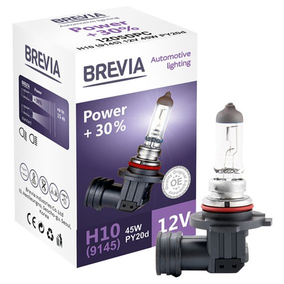 12050PC BREVIA Автолампа H10 (9145) 12V 45W PY20d Power +30% CP HALOGEN