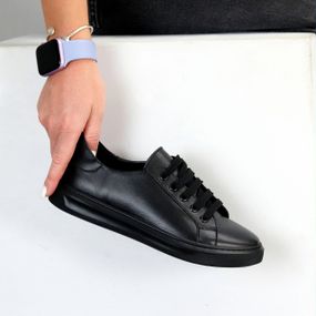 Повсякденні Чорні шкіряні прошиті кеди натуральна шкіра