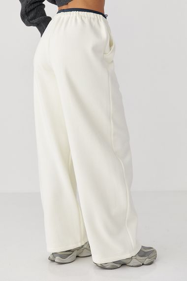 Теплі спортивні штани палаццо з подвійним поясом - молочний цвет, M (є розміри) | Зображення 1