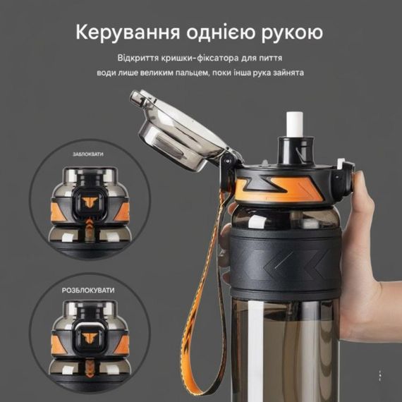 Спортивная бутылка TKK 1000 мл (1 л) - Черная Tritan BPA-free, ударопрочная эко-бутылка с антискользящим грипом | Зображення 1