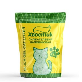 Наповнювач Хвостик для котів, силікагель, дрібний з зеленими гранулами, 4.8л