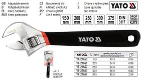 Ключ разводной розвидний гумова ручка L=250 мм YATO YT-21652