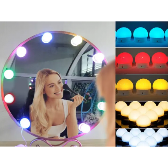 Подсветка для зеркала для макияжа с регулировкой яркости 10 Led лампочек с пультом Цветная