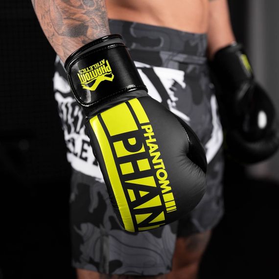 Боксерські рукавиці Phantom APEX Elastic Neon Black/Yellow 14 унцій (капа в подарунок) | Зображення 4