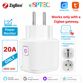 Розумна розетка Tuya ZigBee 20A EU з моніторингом енергоспоживання (працює тільки через ZigBee шлюз)