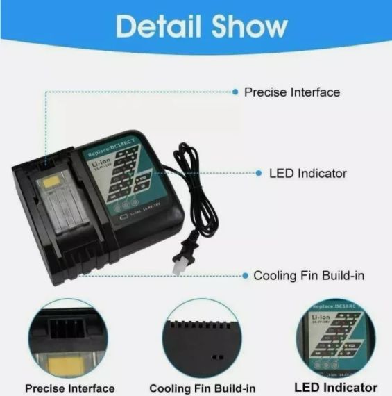 Пристрій для швидкого заряджання акумуляторів Makita DC18RC LXT/CXT 195584-2 BL1415, BL1815, BL1430, BL1830 | Зображення 1