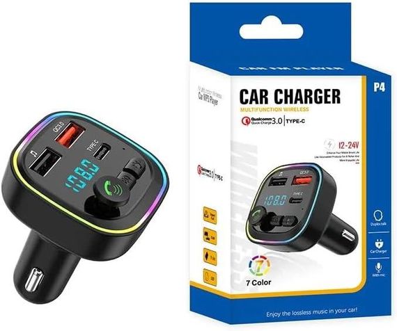 Автомобильный FM-передатчик Bluetooth с быстрой зарядкой QC3.0, 2 USB и 1 Type-C | P4 | Зображення 5