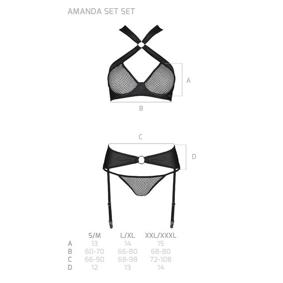 Сетчатый набор, бюстгальтер с халтером, трусики и пояс для чулок AMANDA SET S/M, black | Зображення 5