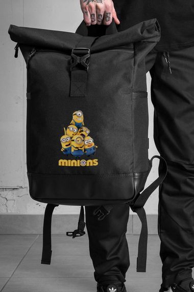 Повсякденний рюкзак роллтоп шкільний для хлопчика/дівчинки Without з принтом міньйони Black