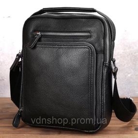 Шкіряна чоловіча сумка-барсетка через плече 22х26х7 / месенджер для телефону та документів, чорний