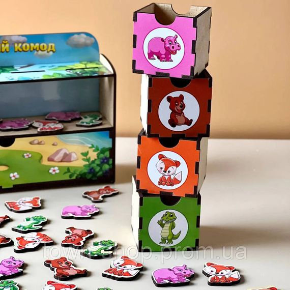 Деревянная настольная игра "Животные" Ubumblebees (ПСД011) PSD011 сортер-комодик | Зображення 7