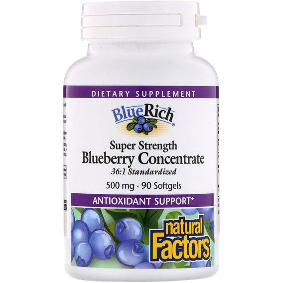 Комплекс для профілактики зору Natural Factors BlueRich, Super Strength, Blueberry Concentrate 500 mg 90 Softgels NFS04516
